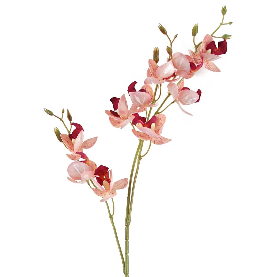 6 x 80cm Medium Artificial Pink Mini Orchid Flowers – Faux Orchid Stems