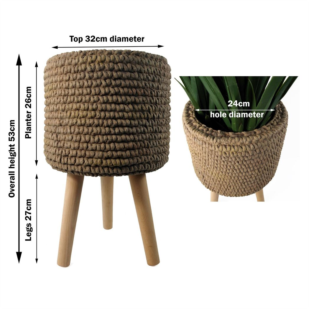 53cm x 32cm Large Seagrass Style Composite Planter – Woven Effect Planter with Wooden Legs