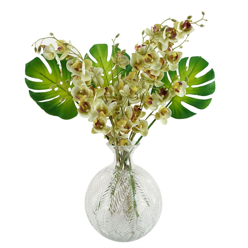 6 x 80cm Artificial Cream Mini Orchid Flowers – Faux Orchid Stems