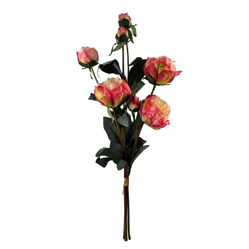 70cm Medium Artificial Pink Peony Flower Arrangement in Chestnut Glass Vase