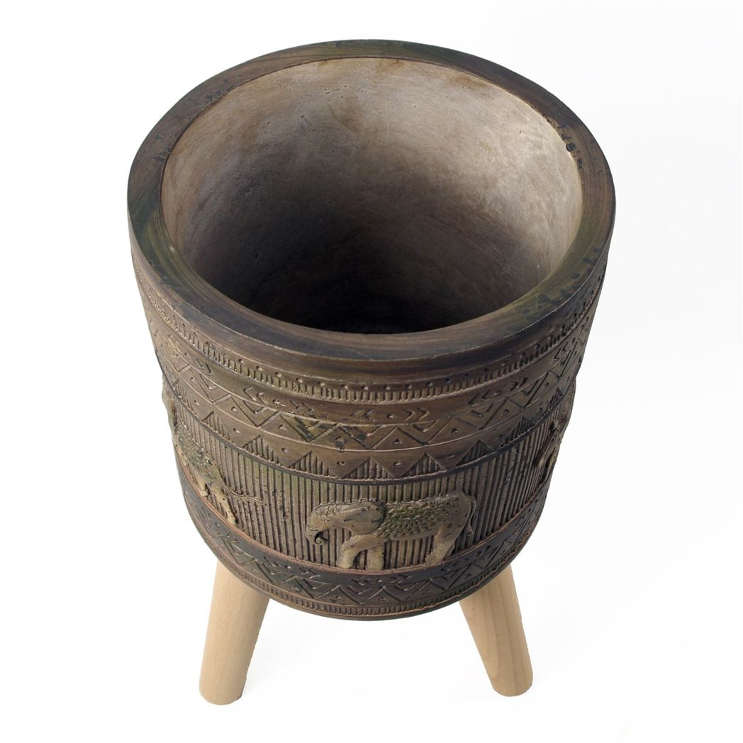 40cm x 21.5cm Large Zandi Elephant Composite Planter with Wooden Legs – Indoor Plant Stand