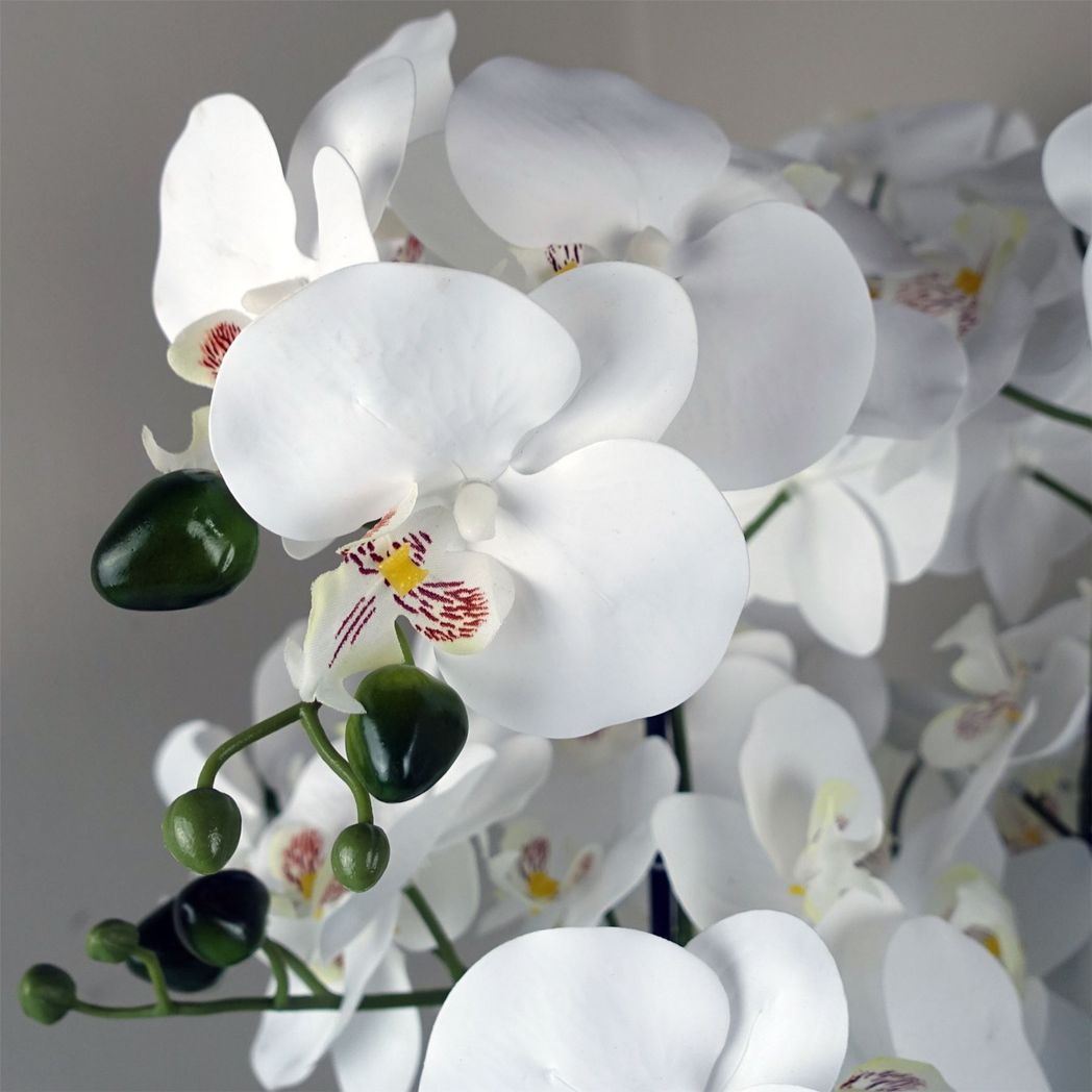 60cm Medium White Artificial Orchid in Gold Ceramic Planter – Luxurious Realistic Display