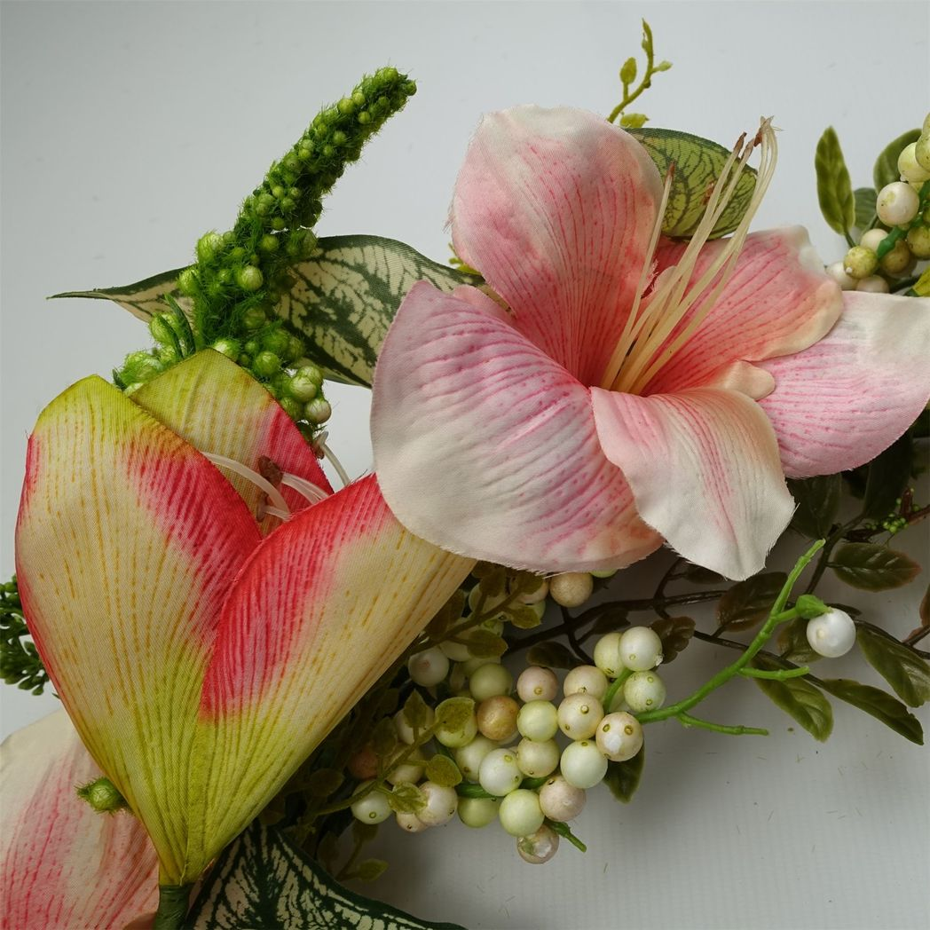 60cm Large Artificial Pink Lily Wreath – Elegant Faux Blossom Door & Wall Décor