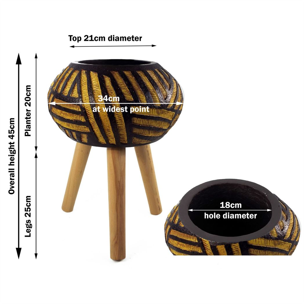 45cm x 34cm Large Bali Oval Composite Planter with Wooden Legs – Indoor Plant Stand