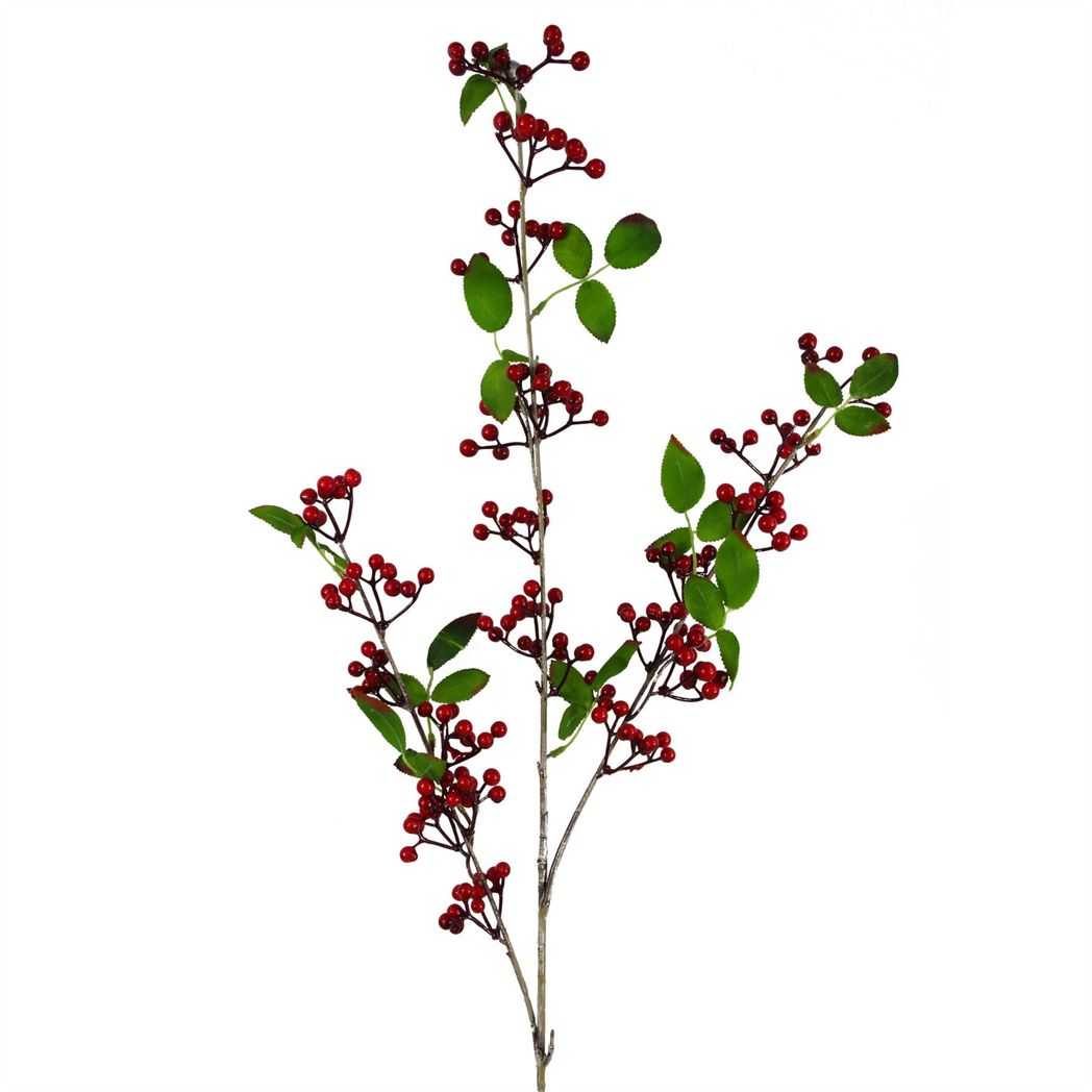 6 x 80cm Medium Artificial Red Christmas Berry Sprays – Realistic Faux Berry Stems