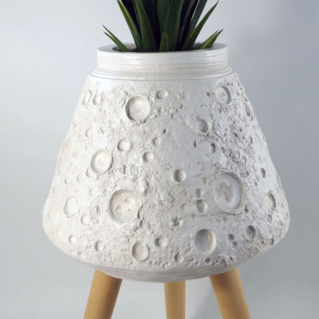 62cm x 40cm Large Lunar White Composite Planter with Wooden Legs – Indoor Plant Stand