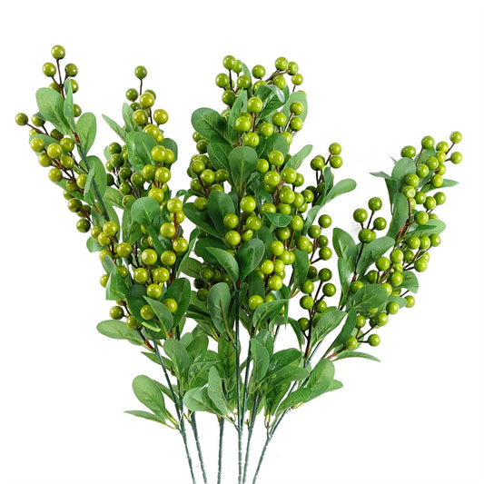 6 x 70cm Artificial Green Berry Sprays – Faux Berry Stem Set