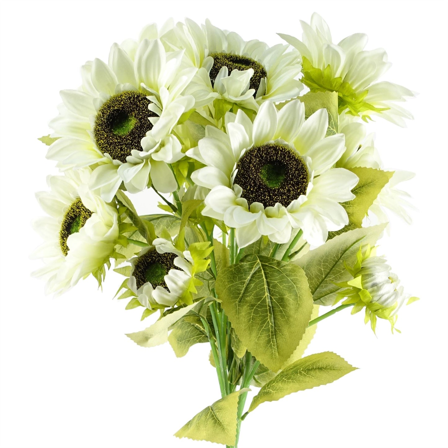6 x 88cm Medium White Artificial Sunflower Stems – Realistic Faux Sunflowers with 18 Heads