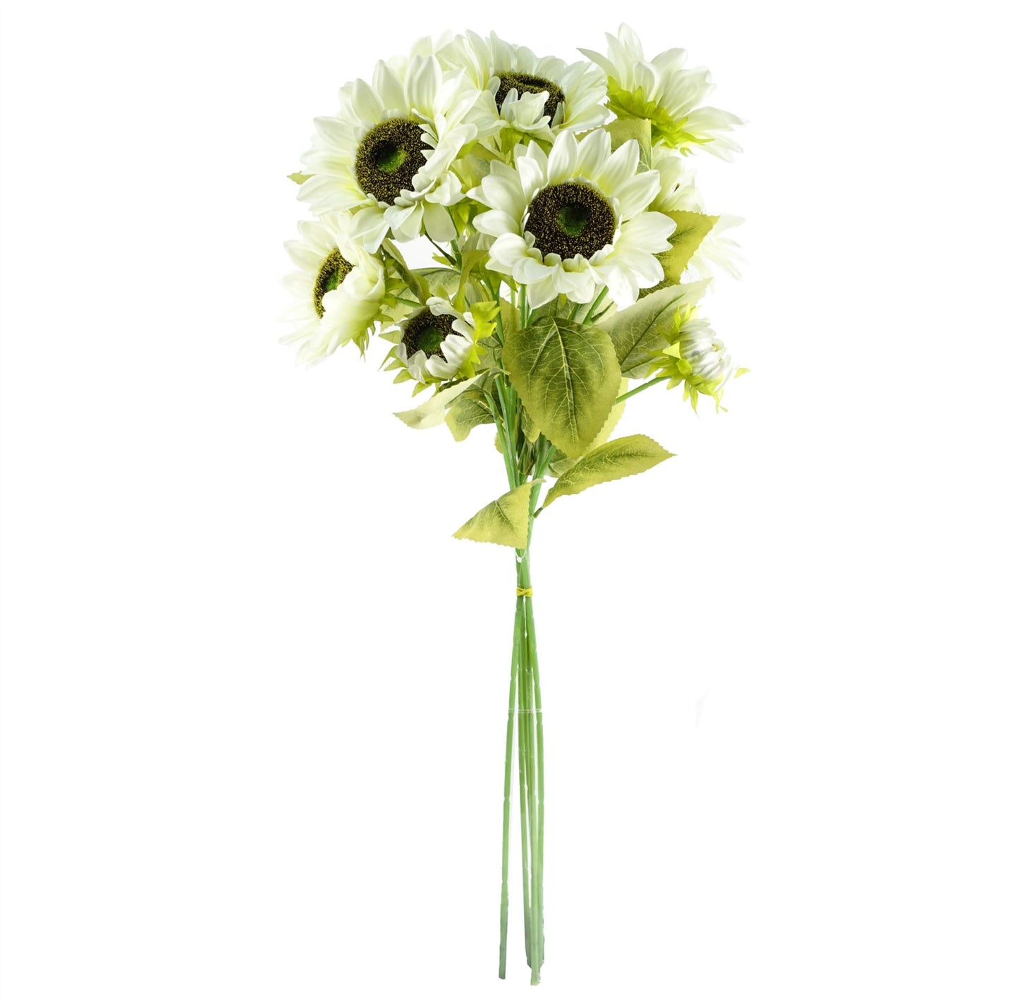 6 x 88cm Medium White Artificial Sunflower Stems – Realistic Faux Sunflowers with 18 Heads