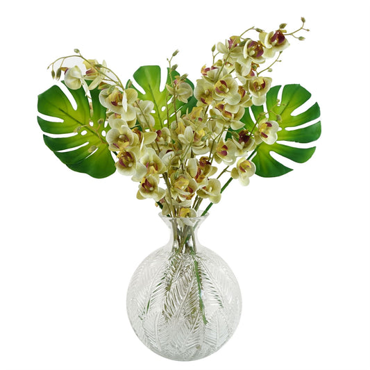 65cm Medium Artificial Tropical Orchid Flower Arrangement in Glass Ball Vase