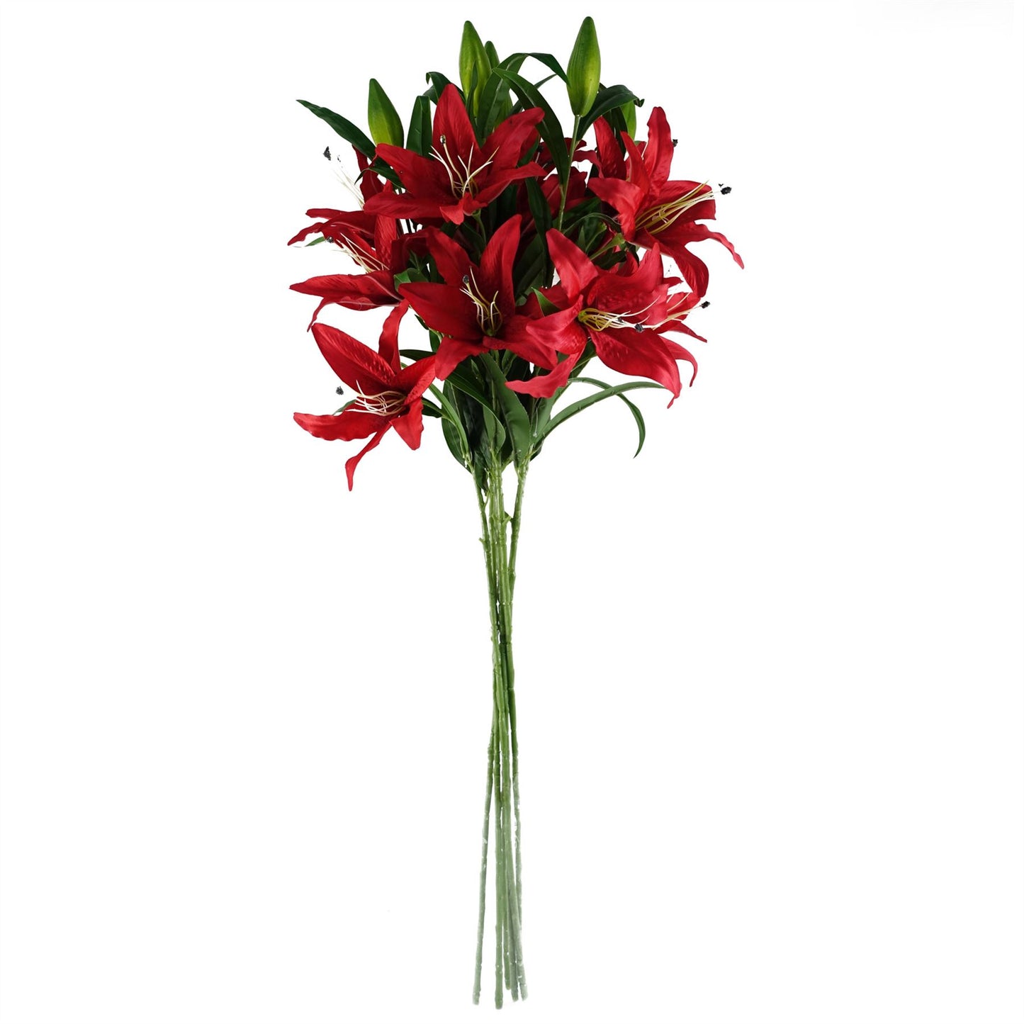 6 x 100cm Large Red Artificial Lily Stems – Long Stem Faux Lily Flowers