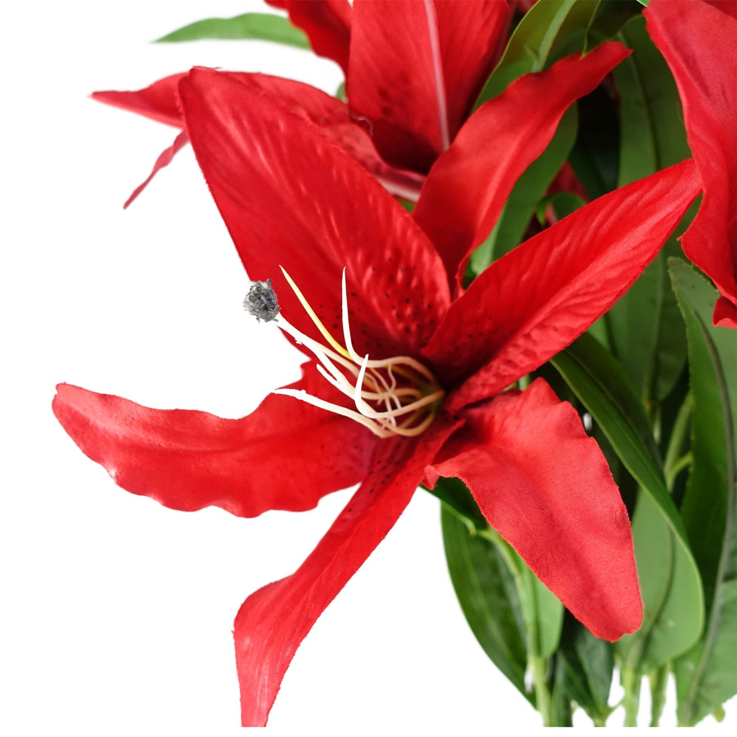 6 x 100cm Large Red Artificial Lily Stems – Long Stem Faux Lily Flowers