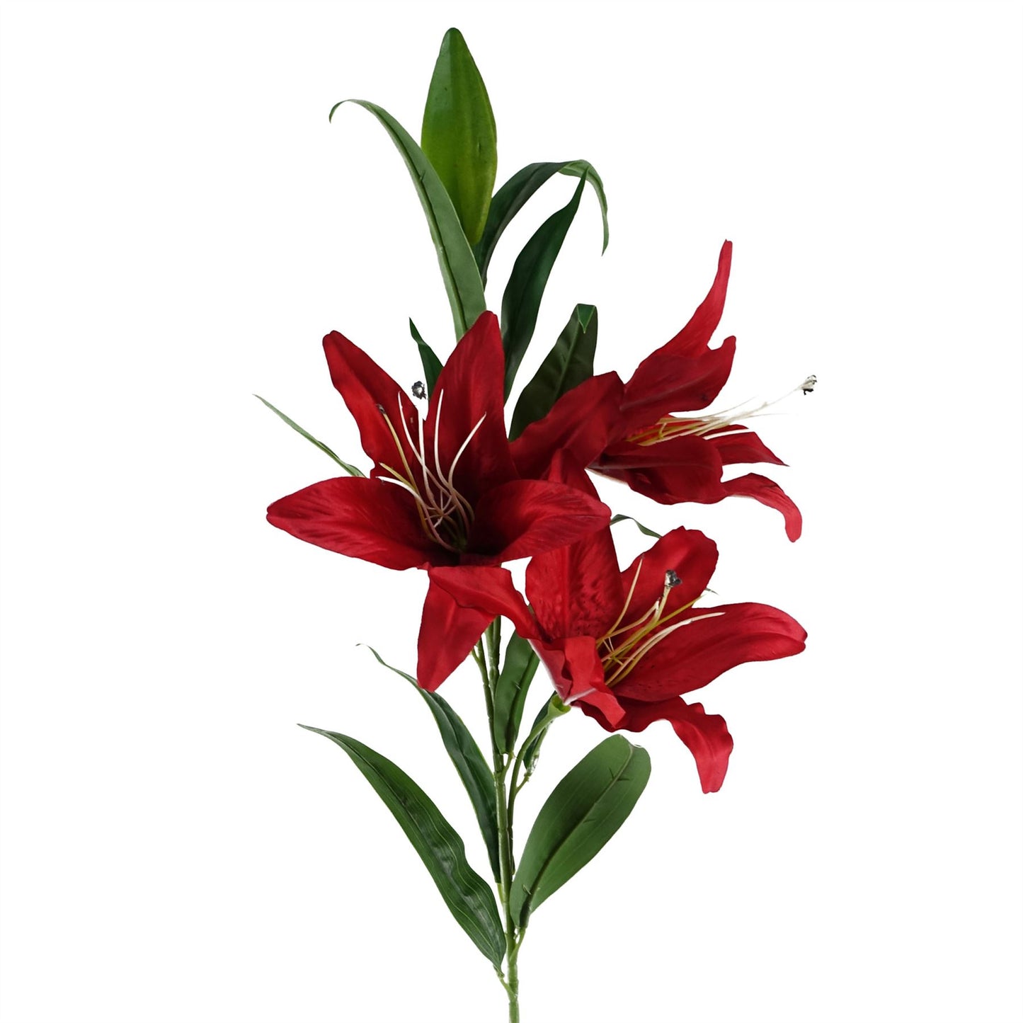 6 x 100cm Large Red Artificial Lily Stems – Long Stem Faux Lily Flowers