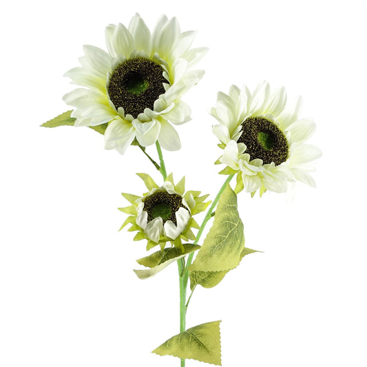 88cm Medium White Artificial Sunflower Stem – Realistic Faux Sunflowers with 3 Heads