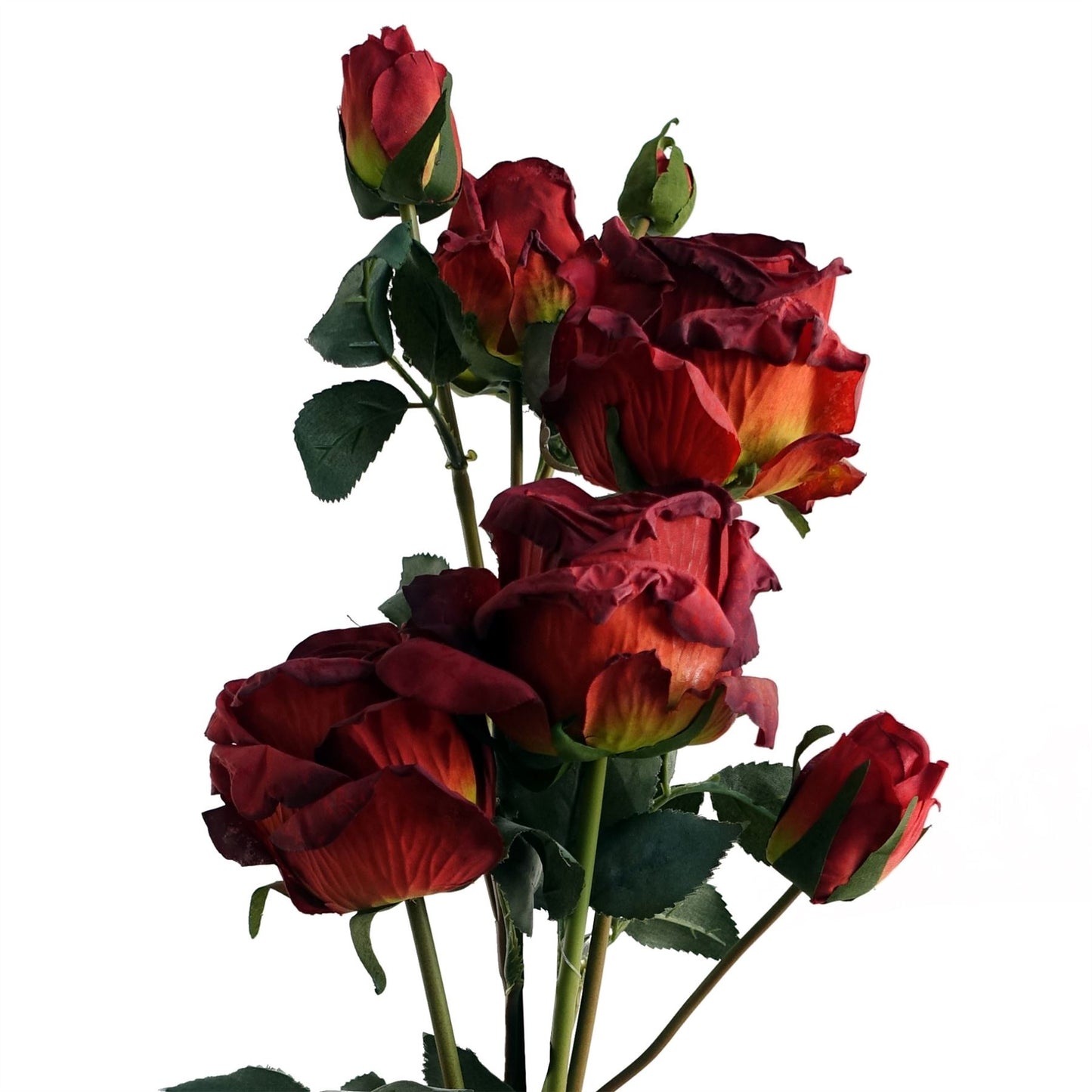 60cm Medium Premium Artificial Red Rose Spray – Realistic Faux Rose with 4 Flowers & 3 Buds
