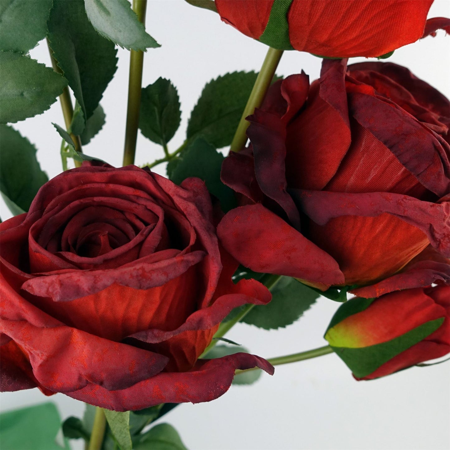 60cm Medium Premium Artificial Red Rose Spray – Realistic Faux Rose with 4 Flowers & 3 Buds