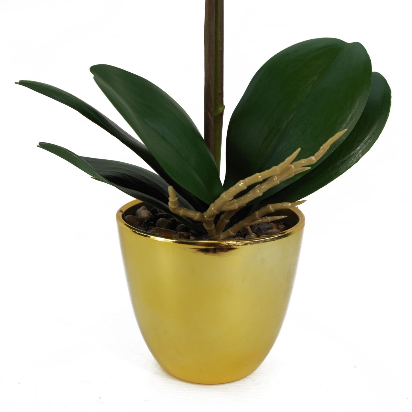 48cm Small Harlequin Pink Artificial Orchid in Gold Pot – Faux Orchid Plant