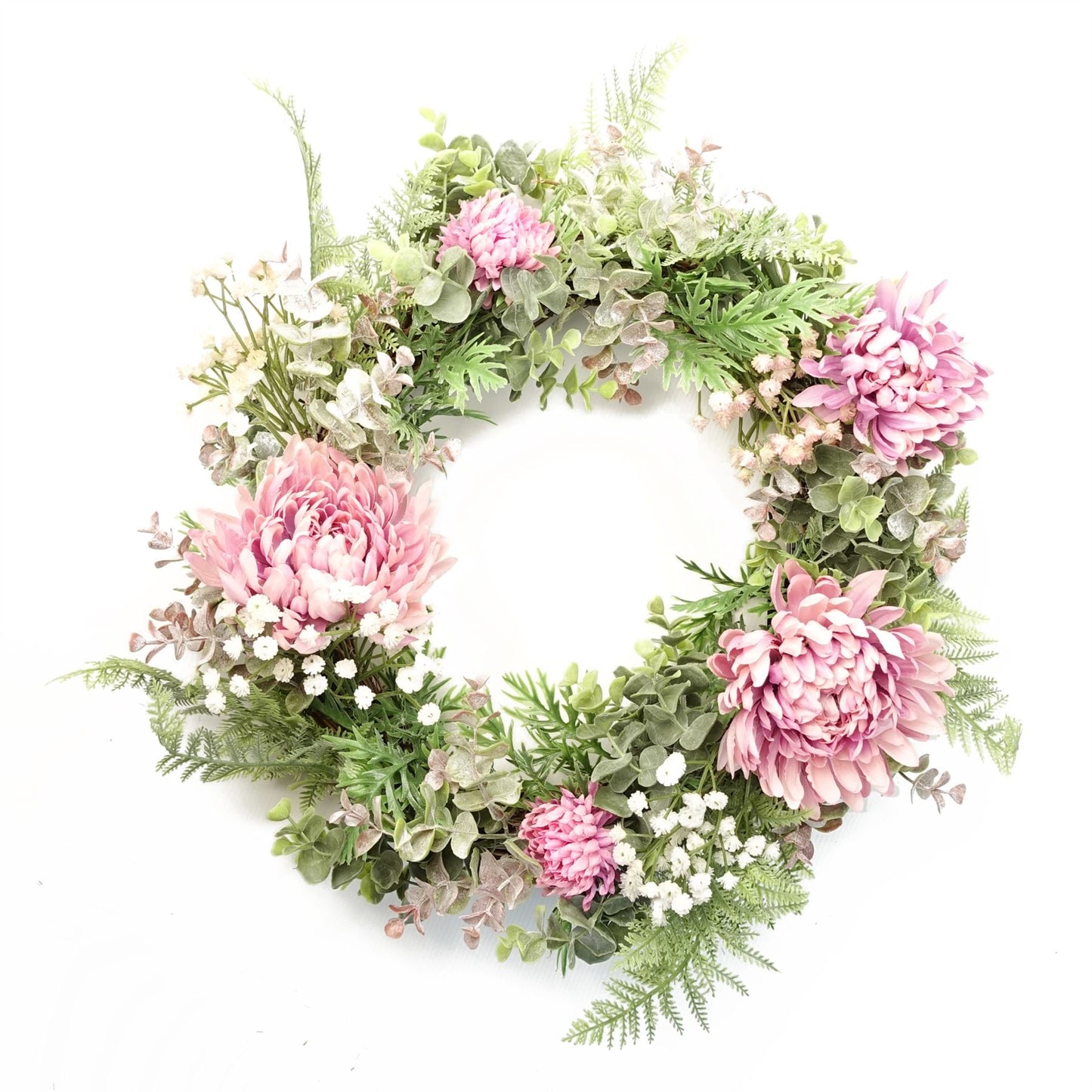 45cm Medium Artificial Pink Floral Wreath – Elegant Faux Blossom Spring Door & Wall Décor