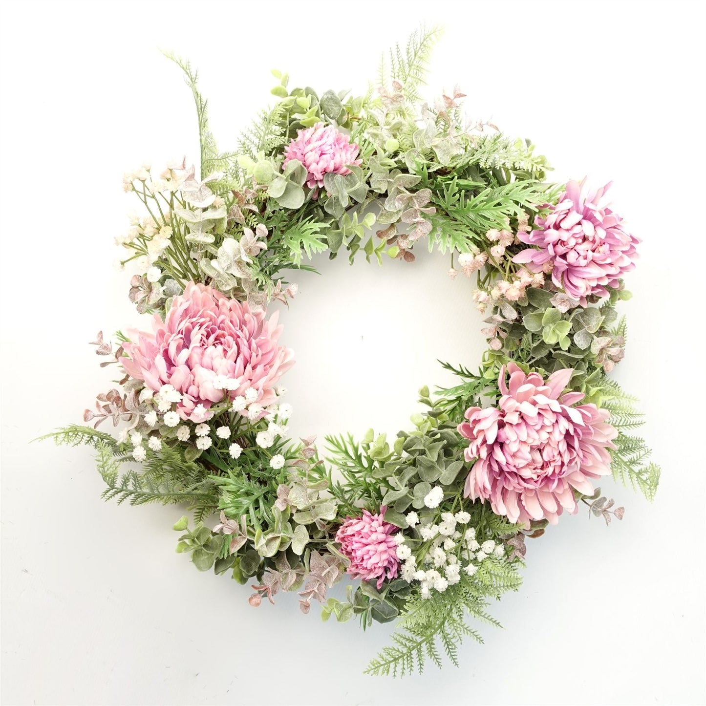 45cm Medium Artificial Pink Floral Wreath – Elegant Faux Blossom Spring Door & Wall Décor