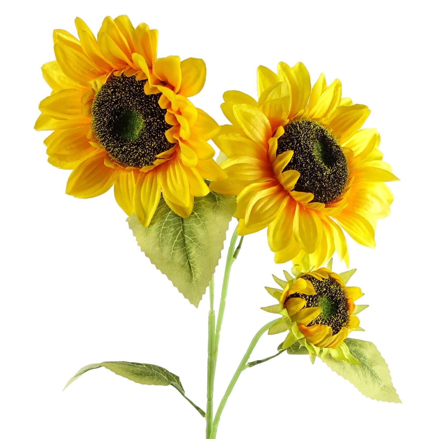 88cm Medium Yellow Artificial Sunflower Stem – Realistic Faux Sunflowers with 3 Heads