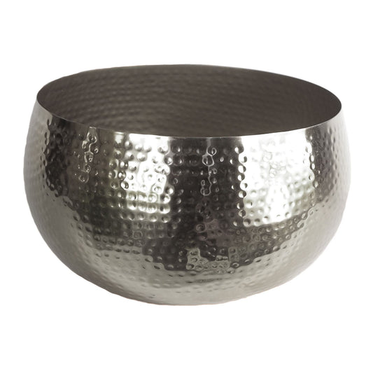 32cm x 20cm Large Hammered Silver Bowl Planter – Straight-Edge Silver Plant Pot