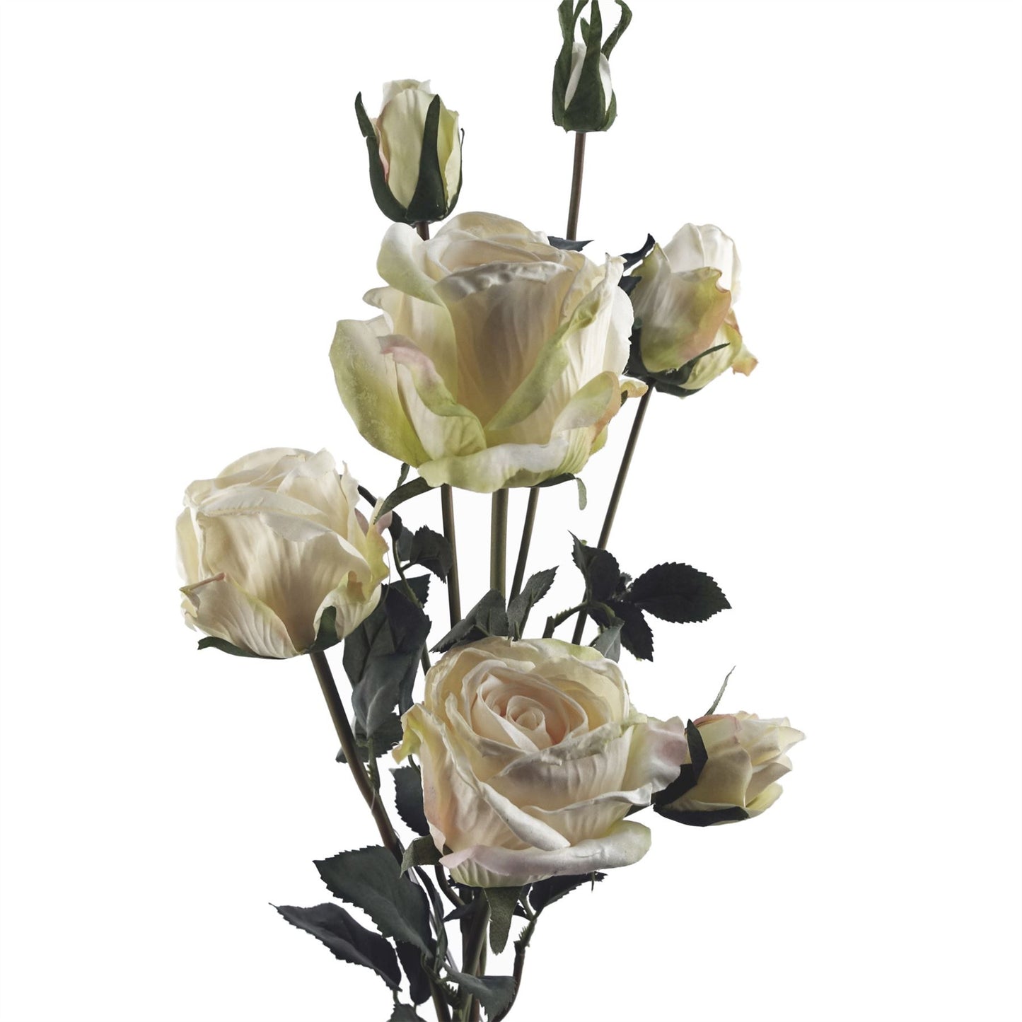 6 x 60cm Medium Premium Artificial Cream Rose Sprays – Realistic Faux Rose Set with 24 Flowers & 18 Buds