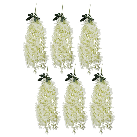 6 x 80cm Medium Artificial Hanging Wisteria Flowers – Cream Off-White Trailing Stems