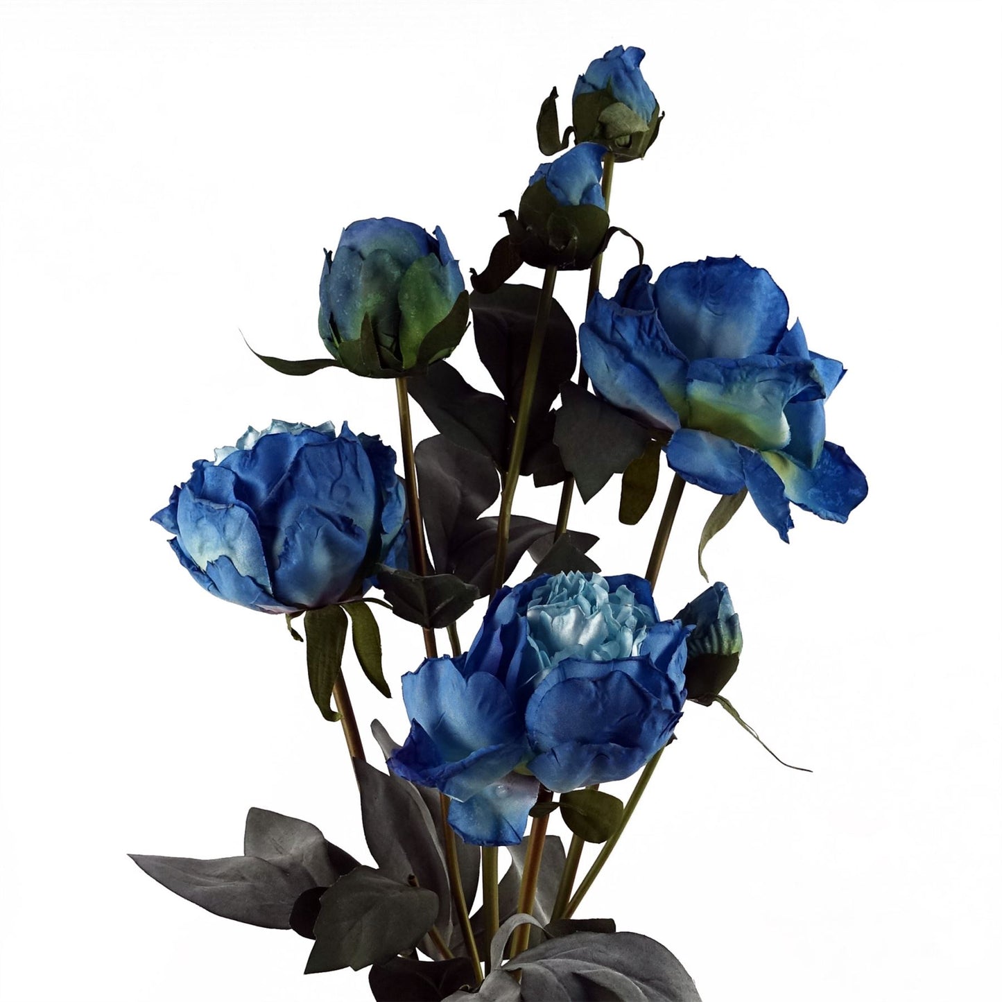 6 x 55cm Small Premium Artificial Blue Peony Flower Stems – Realistic Faux Peony Set with 24 Flowers & 18 Buds