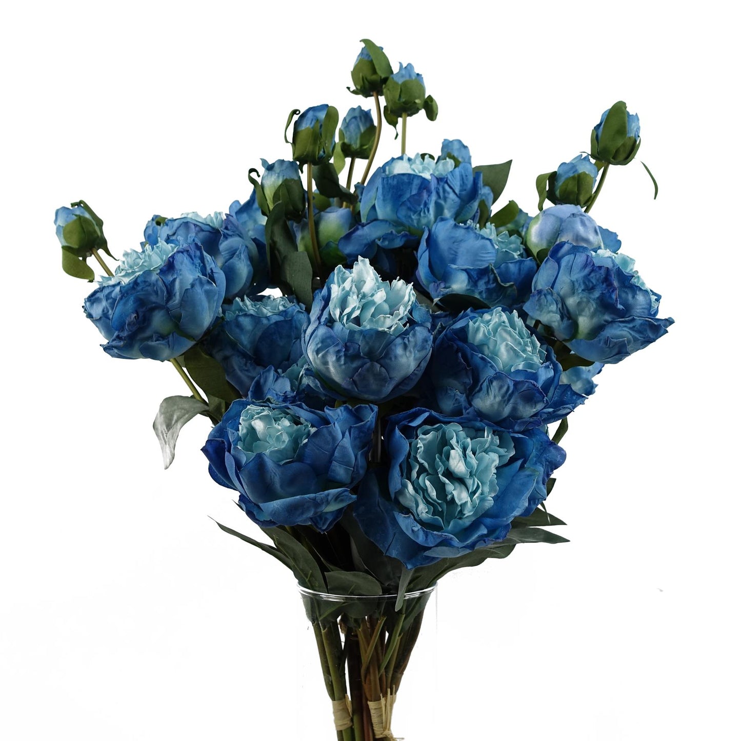 6 x 55cm Small Premium Artificial Blue Peony Flower Stems – Realistic Faux Peony Set with 24 Flowers & 18 Buds