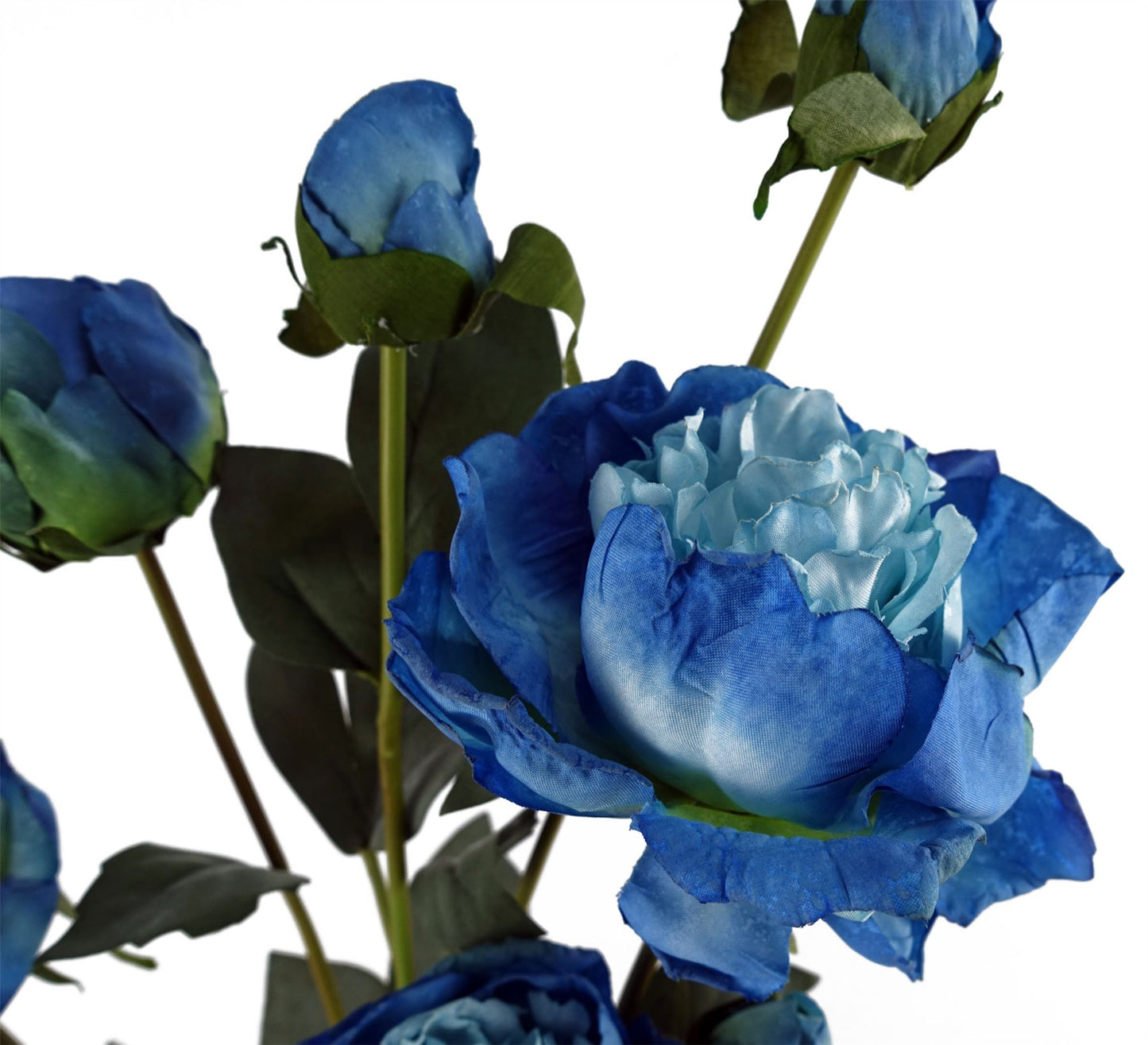 6 x 55cm Small Premium Artificial Blue Peony Flower Stems – Realistic Faux Peony Set with 24 Flowers & 18 Buds