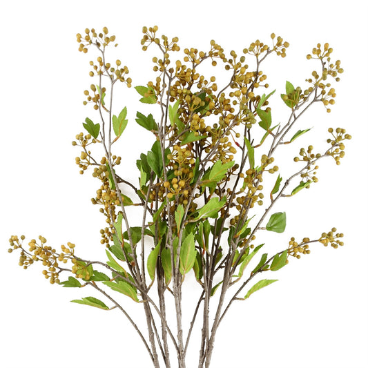 6 x 90cm Large Artificial Yellow Berry Stems – Faux Berry Stem Set