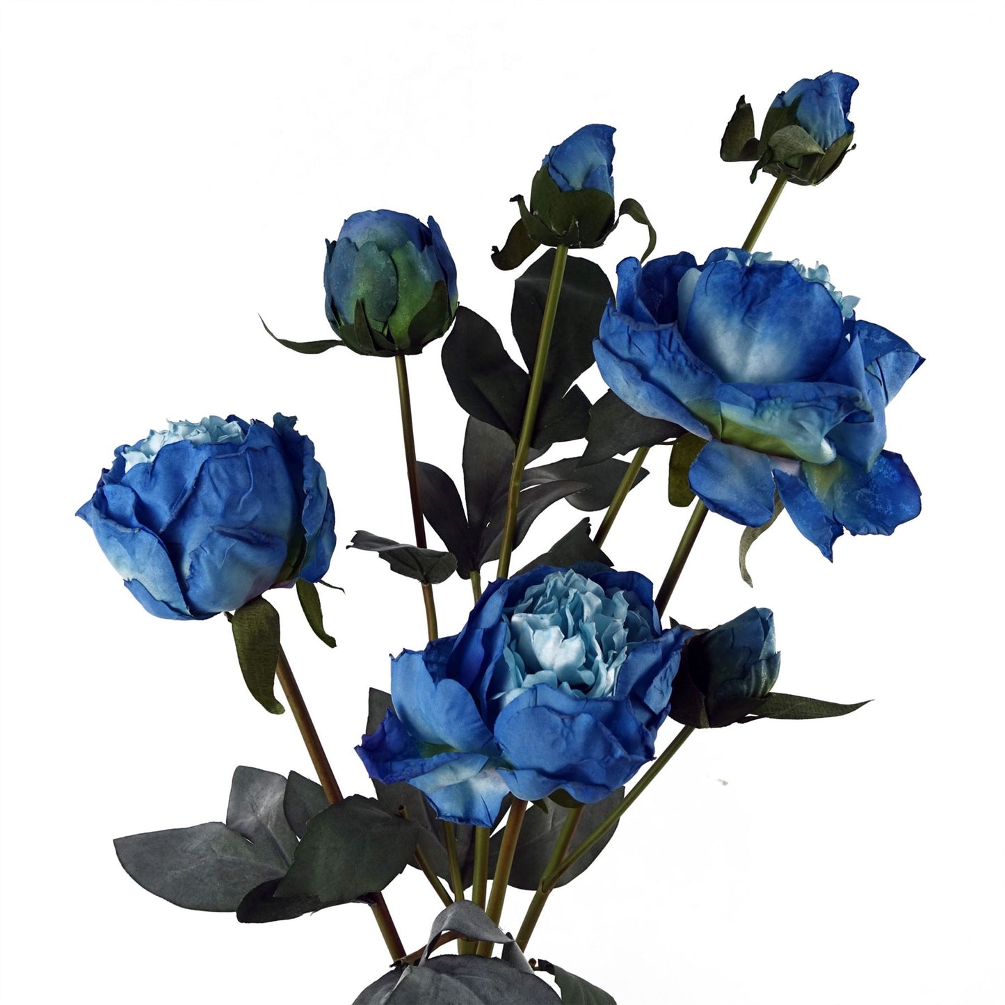 55cm Small Premium Artificial Blue Peony Spray – Realistic Faux Peony with 4 Flowers & 3 Buds