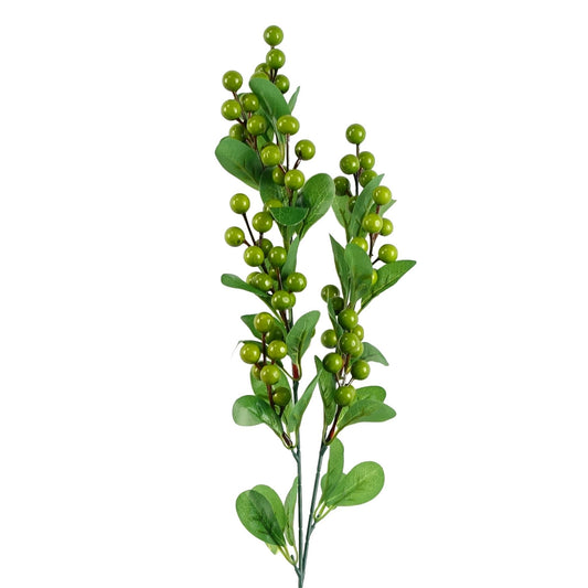 70cm Medium Artificial Green Berry Spray – Faux Berry Stem