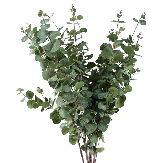 6 x 100cm Large Artificial Green Eucalyptus Stems – Faux Eucalyptus Foliage Bundle
