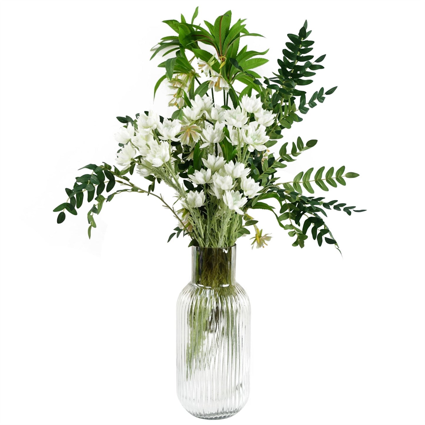 75cm Medium Artificial White Starflower Flower Arrangement in Ombre Glass Vase