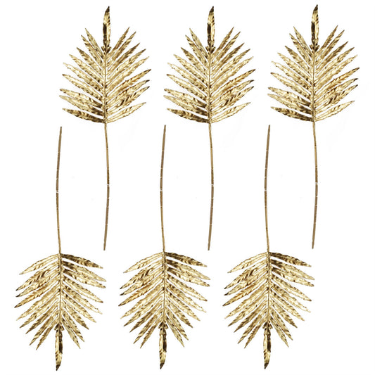 6 x 95cm Large Artificial Gold Palm Leaf Stems – Faux Foliage
