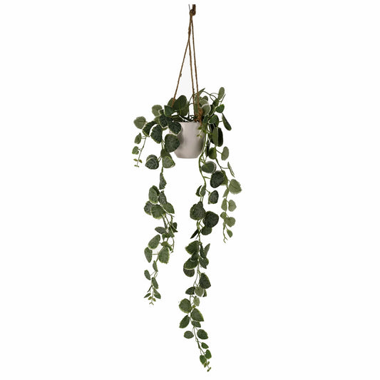 90cm Large Artificial Hanging String of Hearts Plant – Realistic Green Trailing Plant in Decorative Pot