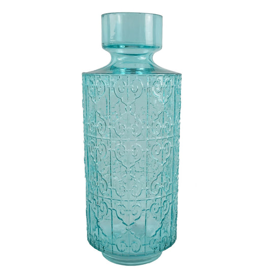 40cm Large Turquoise Glass Vase – Embossed Glass Vase for Flowers & Home Décor