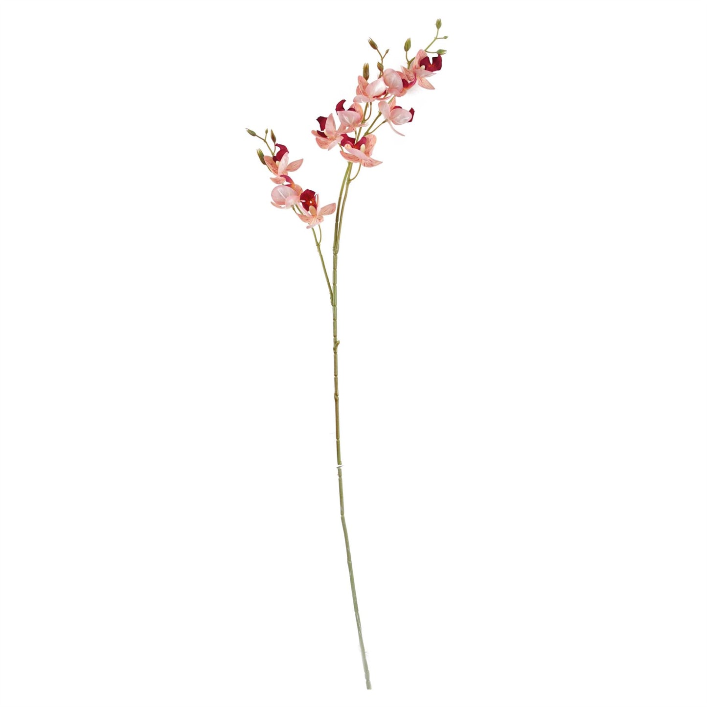 65cm Medium Artificial Wild Orchid & Fern Flower Arrangement in Clear Ridged Glass Vase