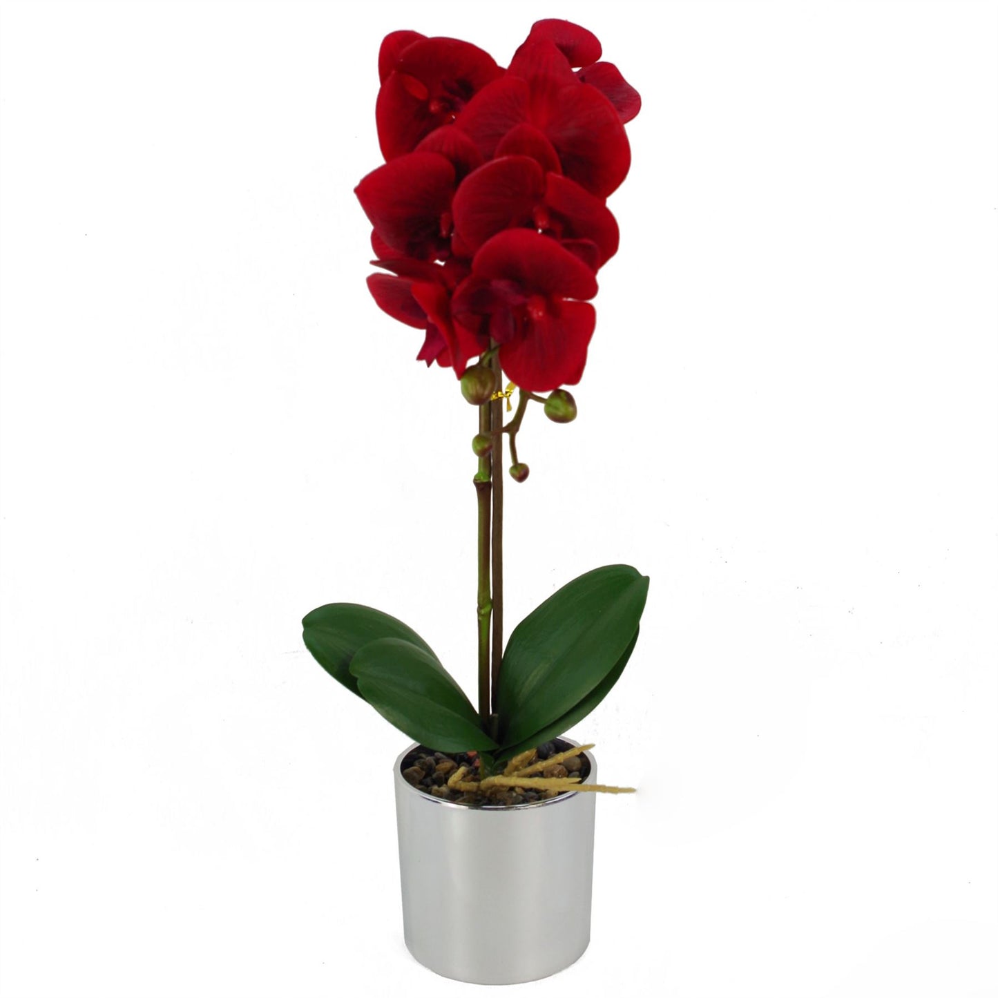 46cm Small Red Artificial Orchid in Silver Pot – Faux Orchid Plant