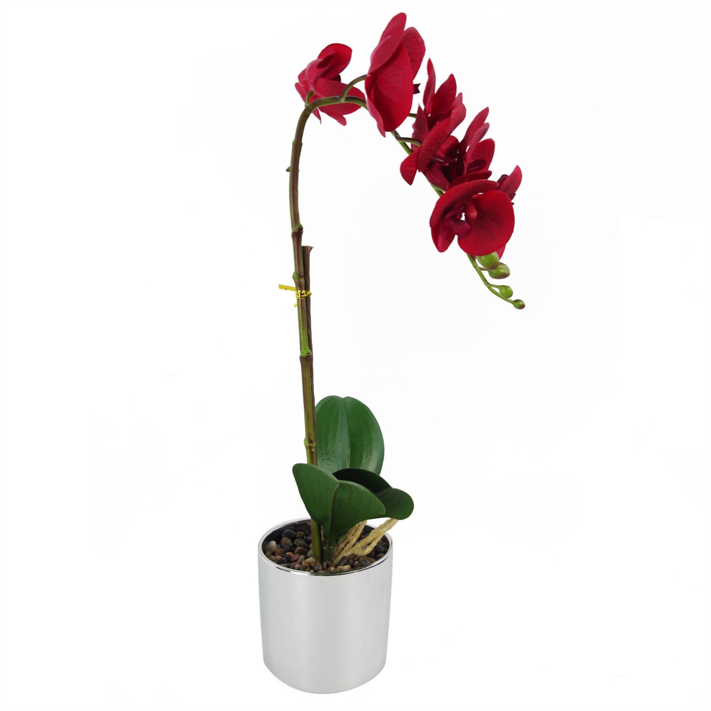 46cm Small Red Artificial Orchid in Silver Pot – Faux Orchid Plant