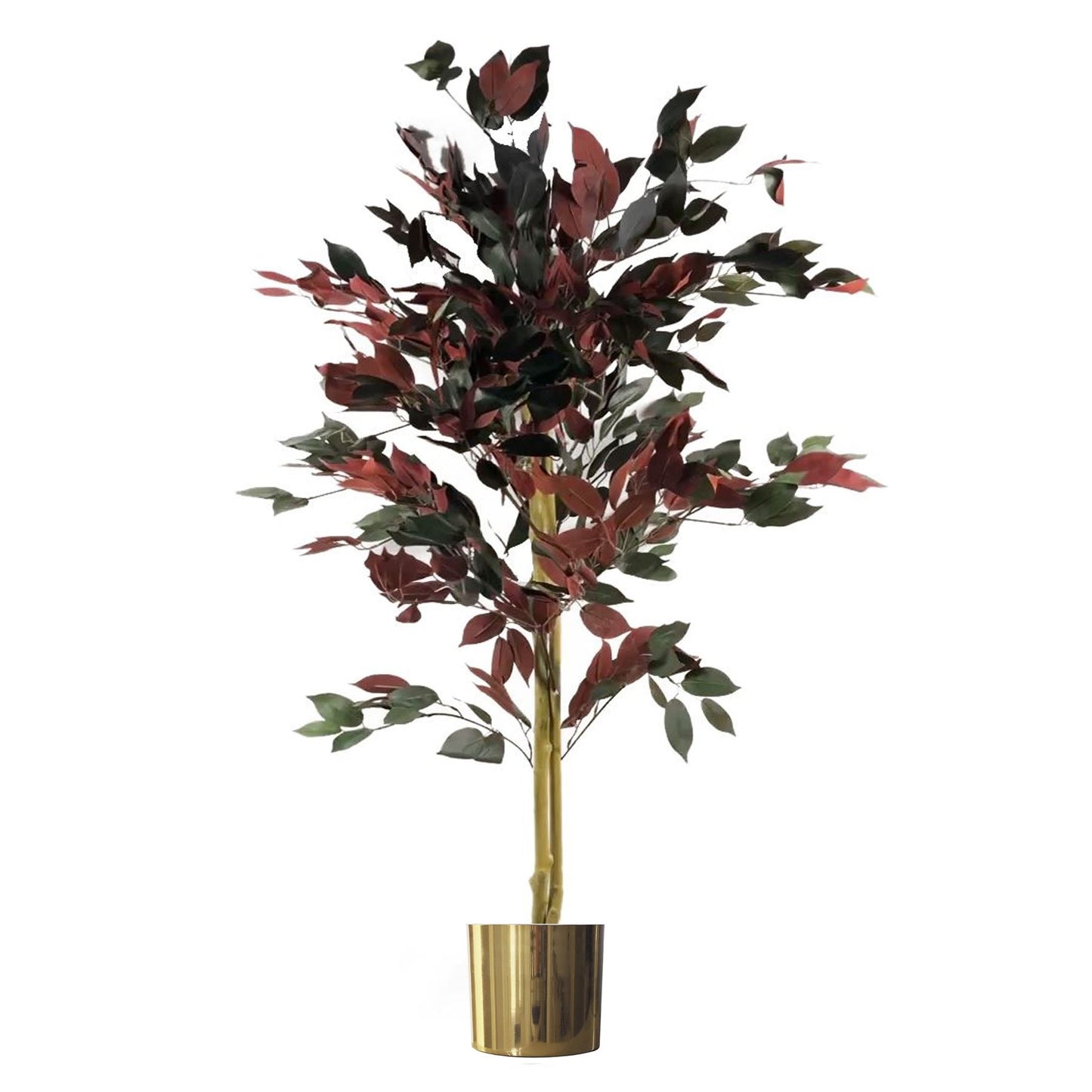 120cm Medium Artificial Dark Red & Green Ficus Tree with Gold Planter – Realistic Capensia Style