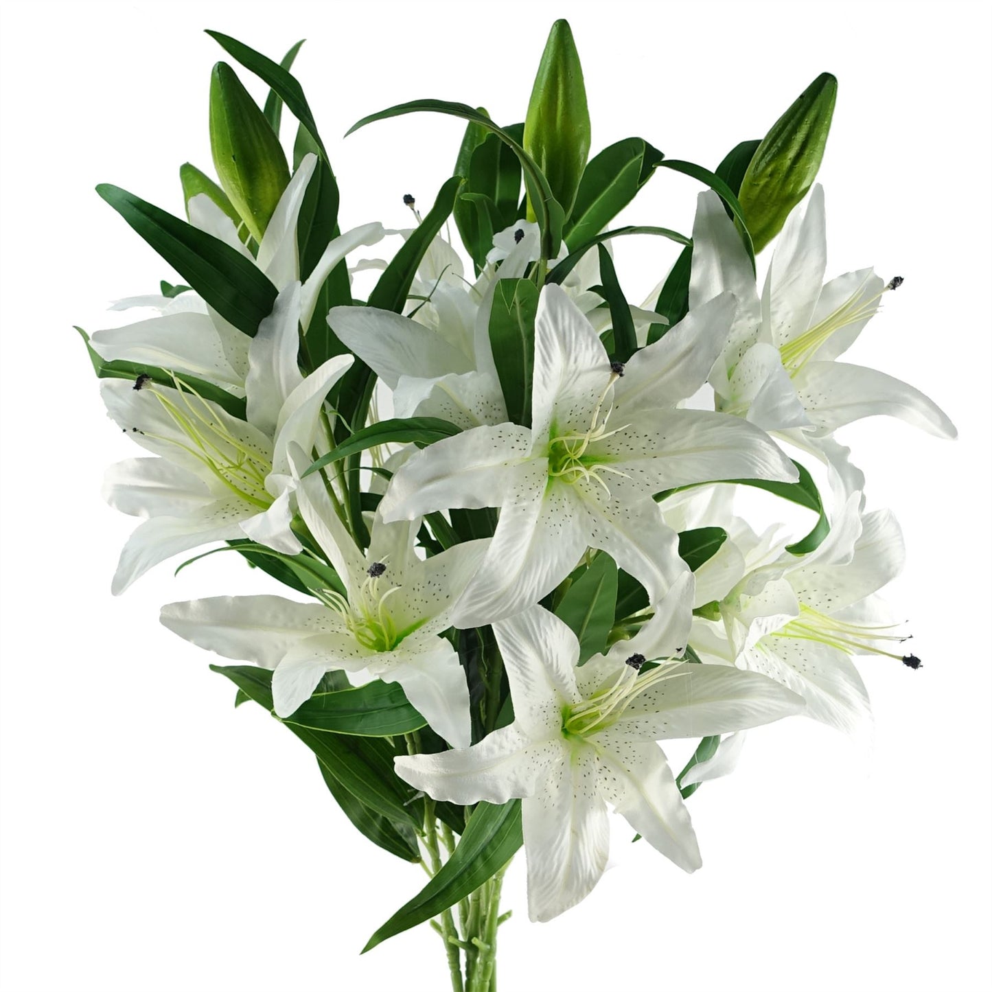 6 x 100cm Large White Artificial Lily Stems – Long Stem Faux Lily Flowers