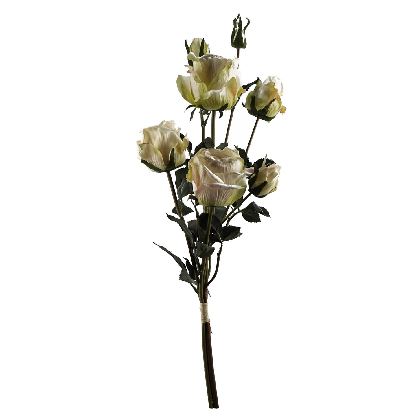 60cm Medium Artificial Cream Rose Flower Arrangement in Green Cube Glass Vase