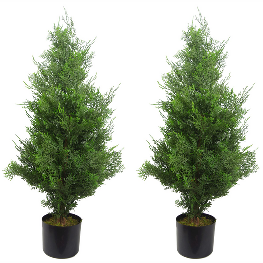 Pair of 90cm Small Artificial Cypress Topiary Trees – Realistic Indoor & Outdoor Decorative Plants