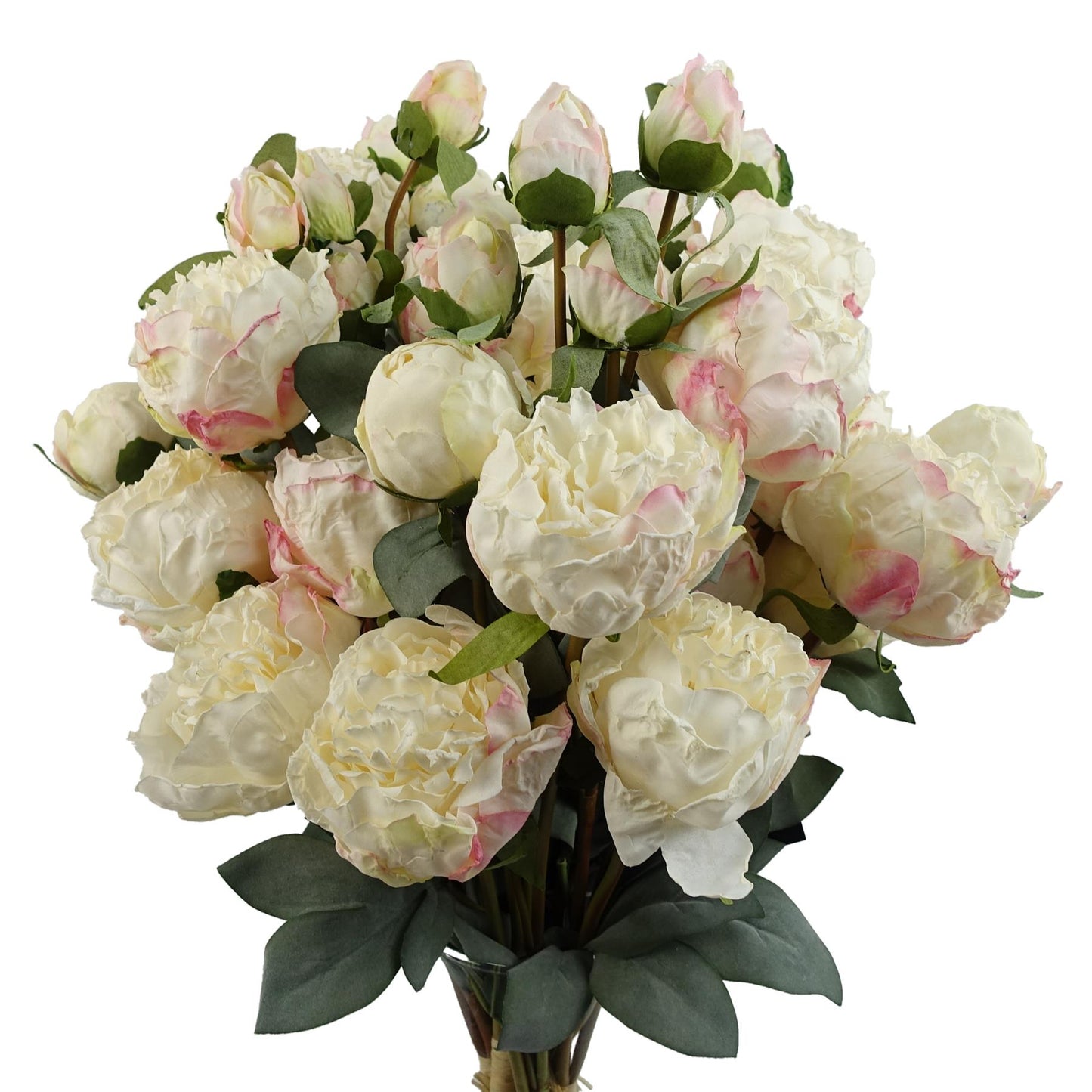 6 x 55cm Small Premium Artificial Cream Peony Stems – Realistic Faux Peony Set with 24 Flowers & 18 Buds