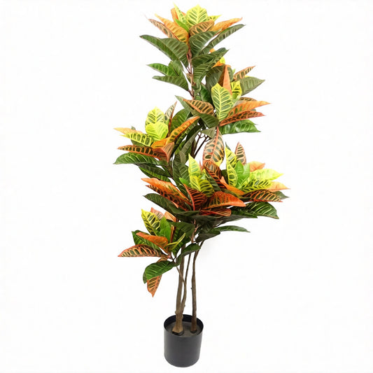 140cm Large Artificial Codiaeum Multicoloured Tree - Realistic Croton