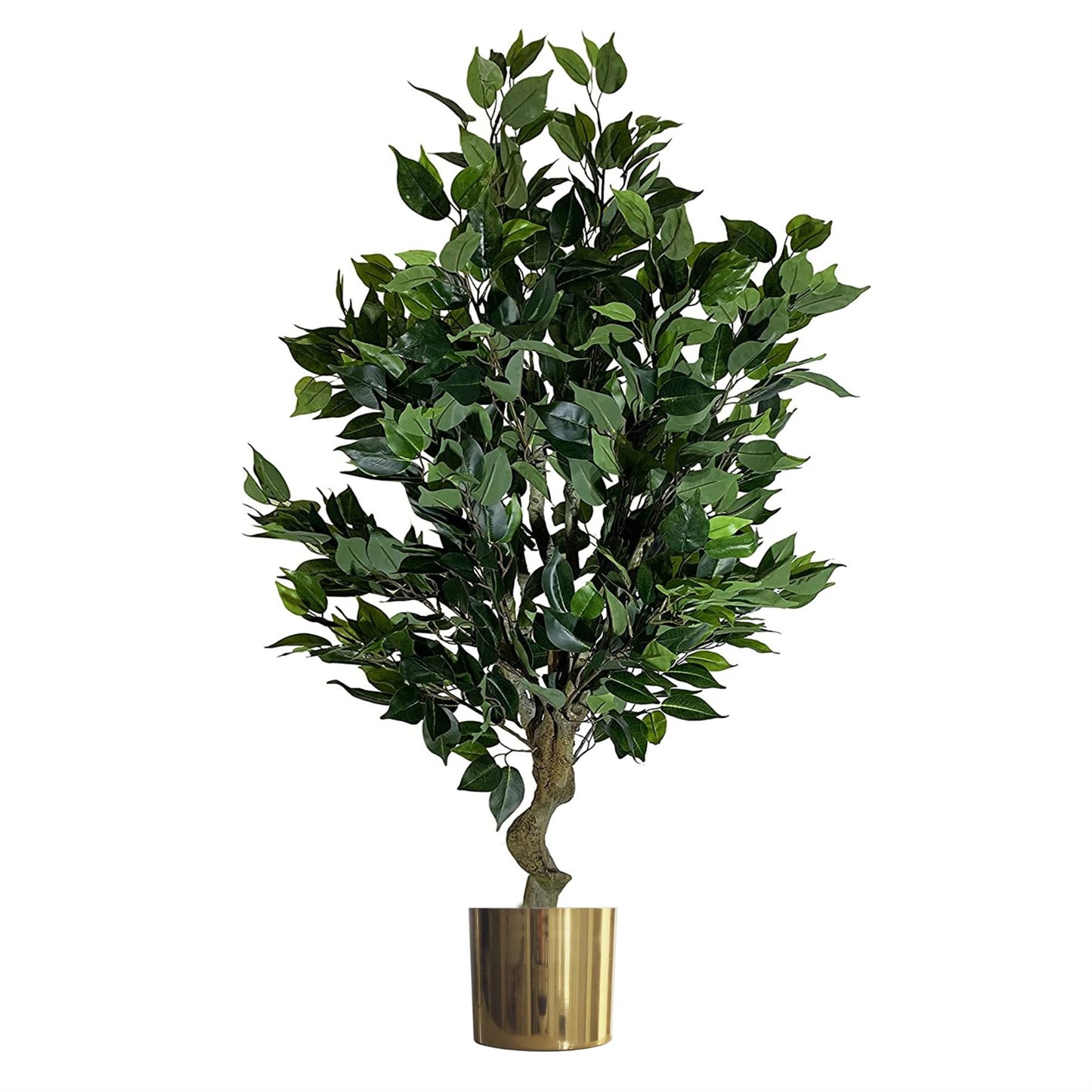 110cm Medium Artificial Evergreen Ficus Tree with Straight Gold Planter – Realistic Faux Indoor Tree