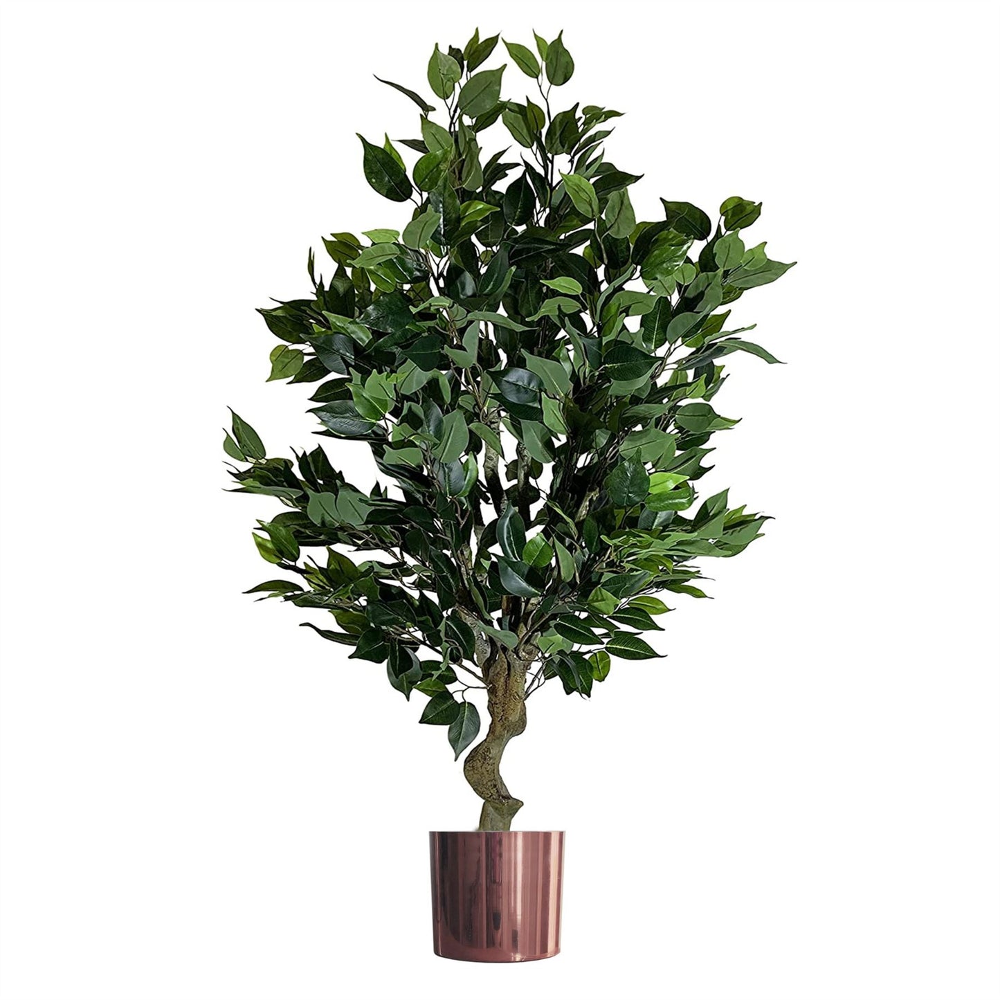 110cm Medium Artificial Evergreen Ficus Tree with Straight Copper Planter – Realistic Faux Indoor Tree