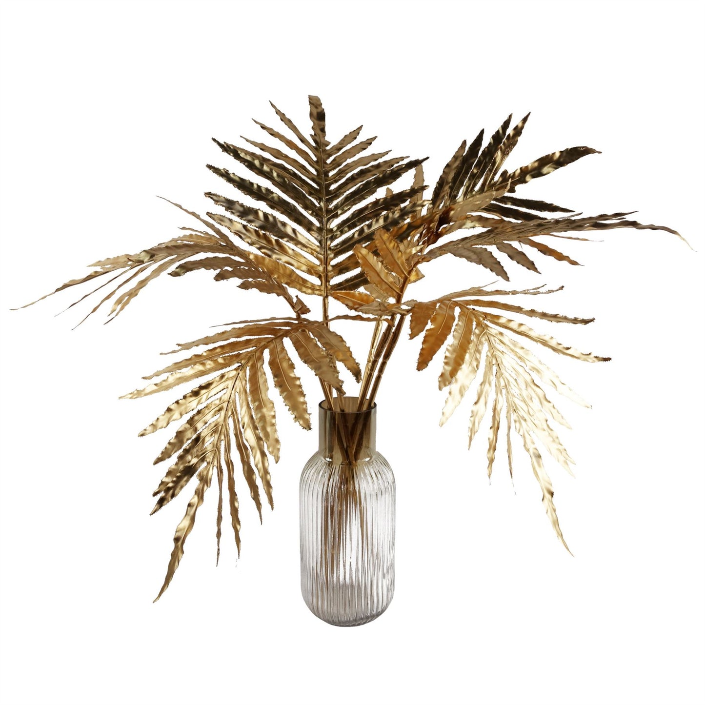 80cm Medium Artificial Gold Palm Leaf Arrangement in Gold Ombre Glass Vase